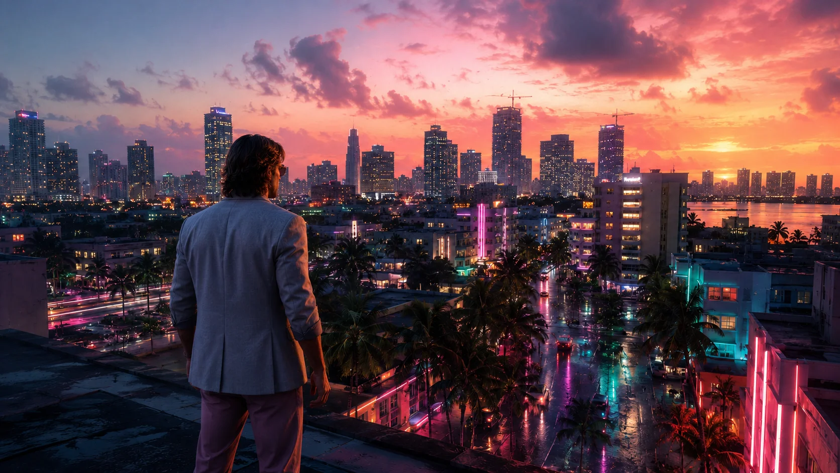 Screenshoot oficial de GTA 6 mostrando a campanha single-player de Vice City