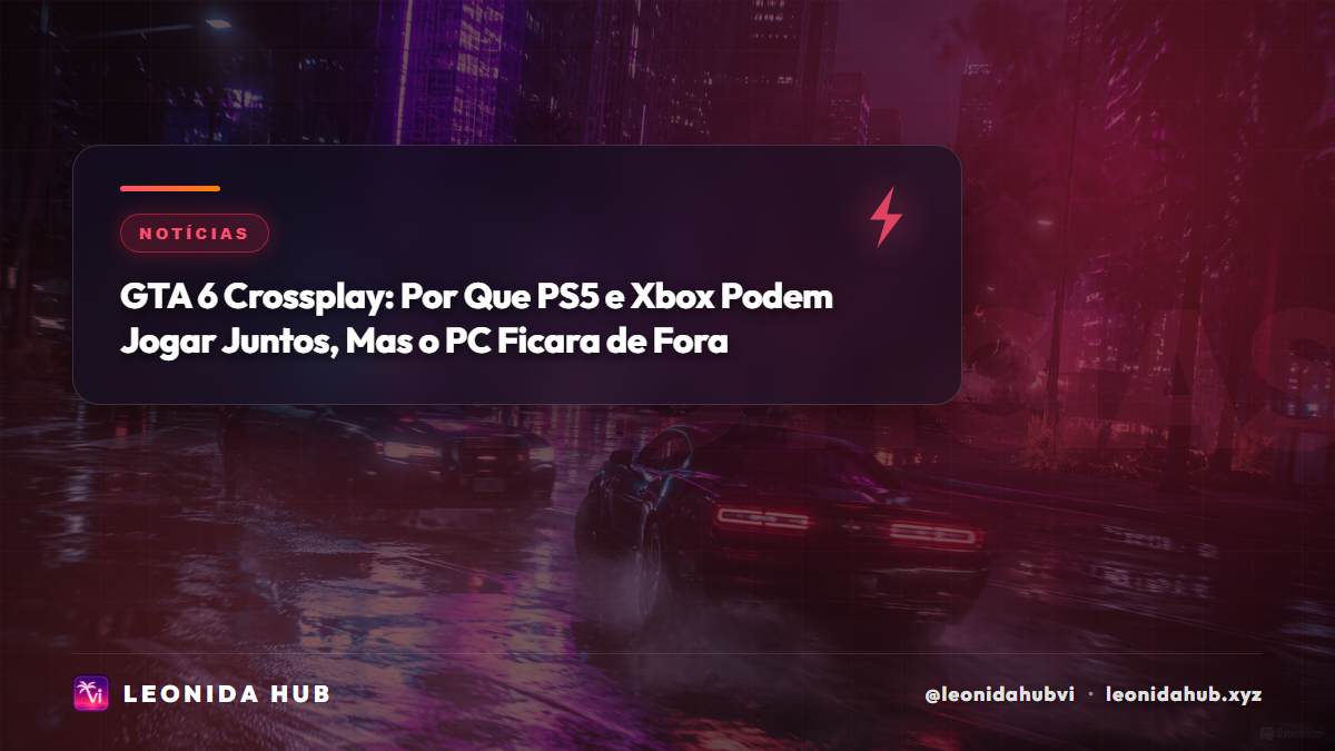GTA 6 crossplay illustration showing PS5 and Xbox connected while PC is separated, representing the multiplayer divide in Grand Theft Auto 6